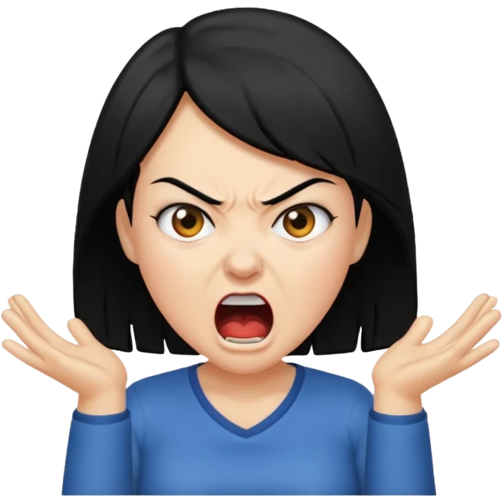 angry mom with black hair yelling emoji