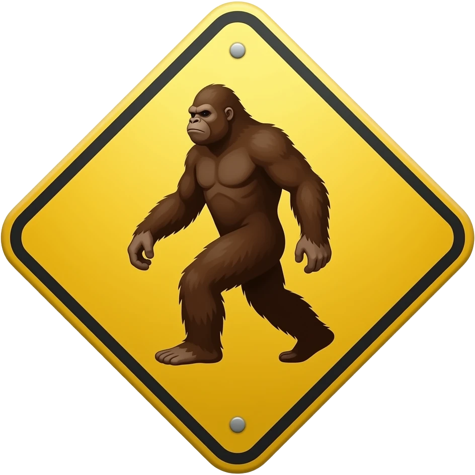 Bigfoot crossing sign with a small picture of Bigfoot emoji