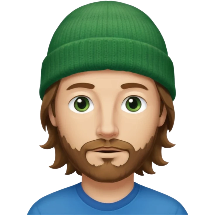 white man
aged 40
Blue eyes, 
mid length brown wavy hair
Green beanie hat
Stubble emoji
