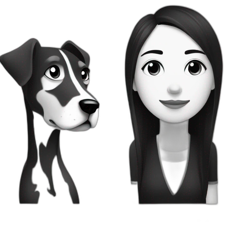 dog and a dark-haired girl looking at each other in style of ((sarah andersen)), black and white emoji