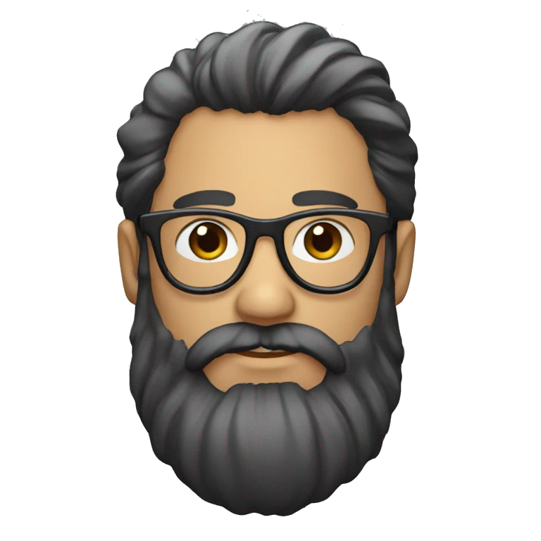 man w beard and long hair. With glasses and black hair emoji