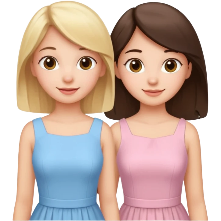 happy princesses blonde girl in light blue dress and brunette girl in light pink dress emoji