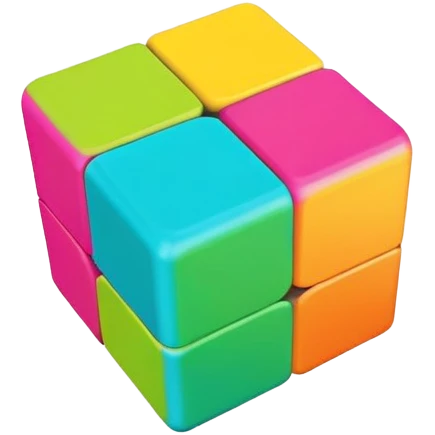 A 3x3 Rubik's Cube with vibrant tropical colors: bright turquoise, hot magenta, lime green, sunshine yellow, coral orange, vibrant aqua, minimalist iOS emoji style emoji