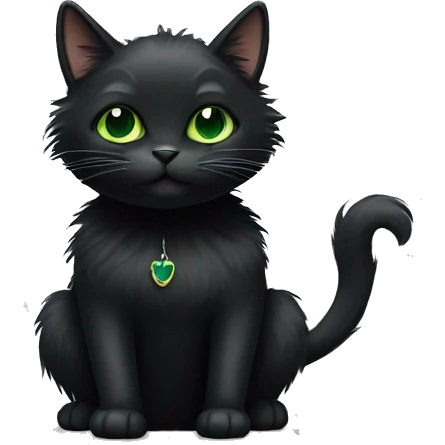 black fluffy cat with green eyes emoji