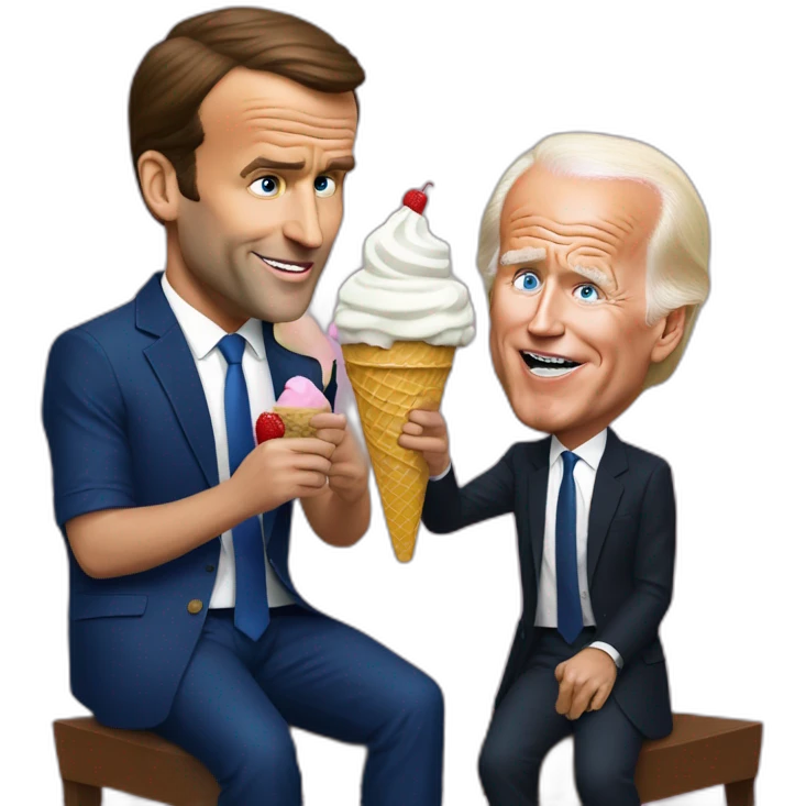 Emmanuel Macron eats a Joe Biden ice-cream emoji