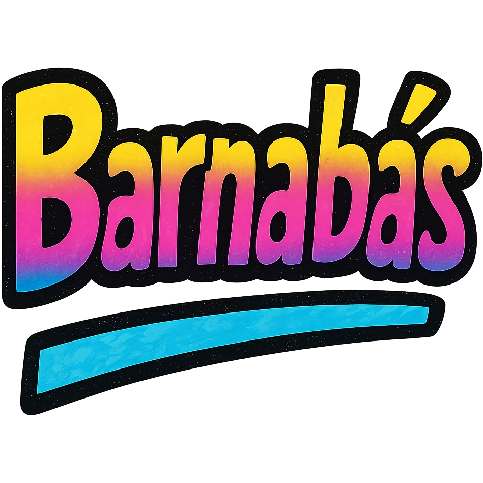 Barnabás name in modern colorful gradient font with dark outline, dynamic slanted or partial underline, in the style of reference patterns emoji