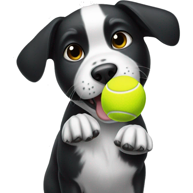 Black and white dog playing with a Tennis ball emoji