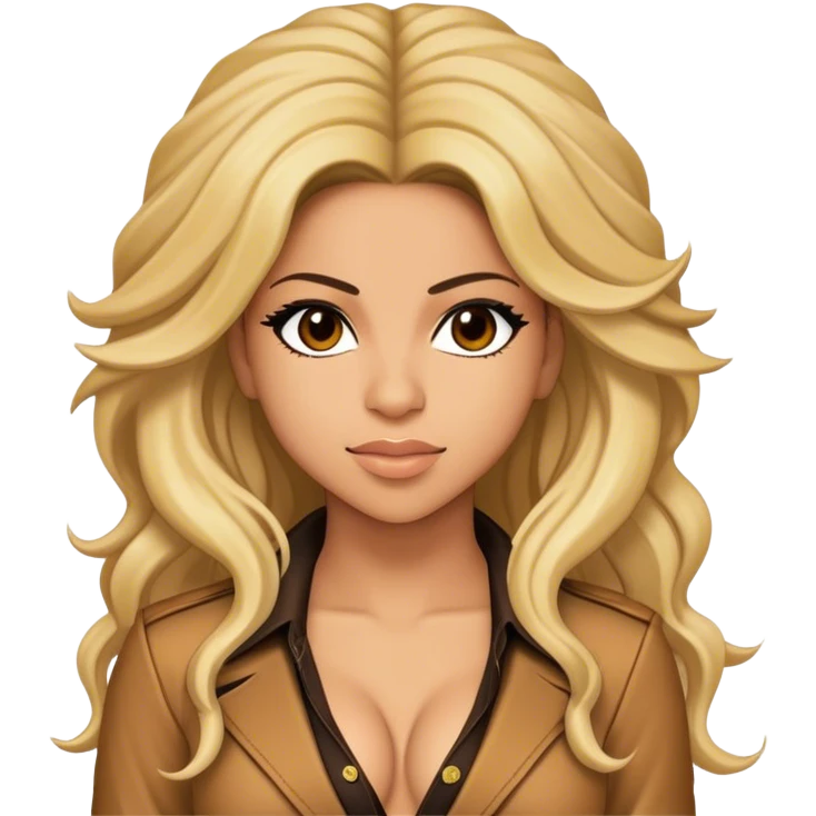 Cinematic Realistic portrait of Shakira, shown as a dynamic pop icon with expressive features and detailed modern attire, illuminated by vibrant, energetic lighting that highlights her global influence emoji