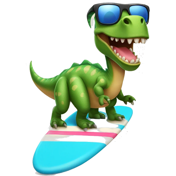 Dinosaur on a surf board wearing sunglasses smiling  emoji