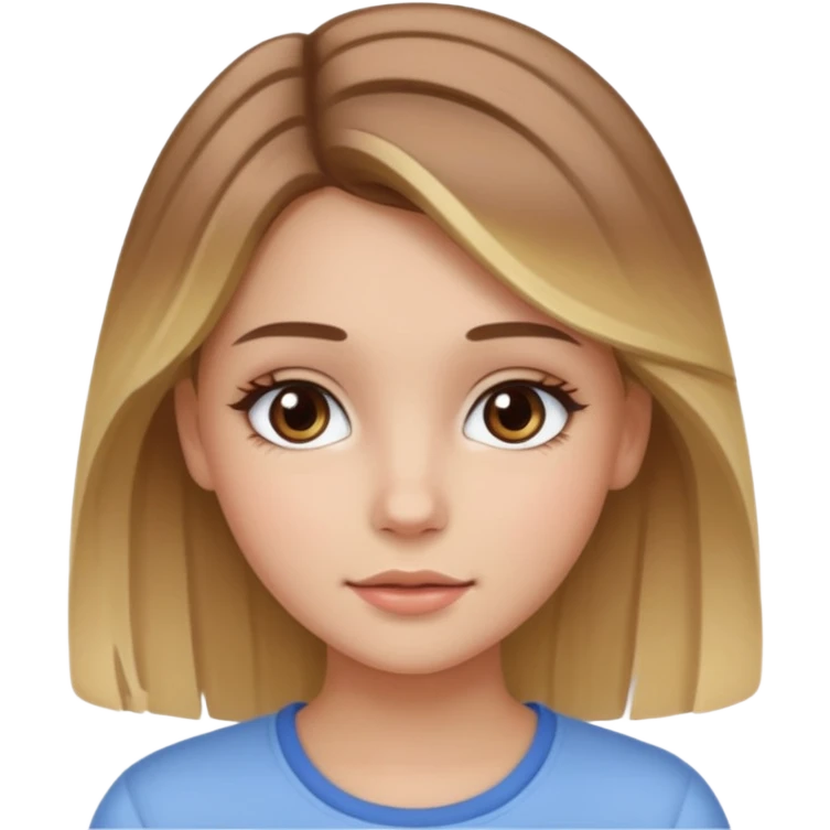 adolescente con maquillaje suave, con el cabello castaño y en las puntas del cabello mono, emoji
