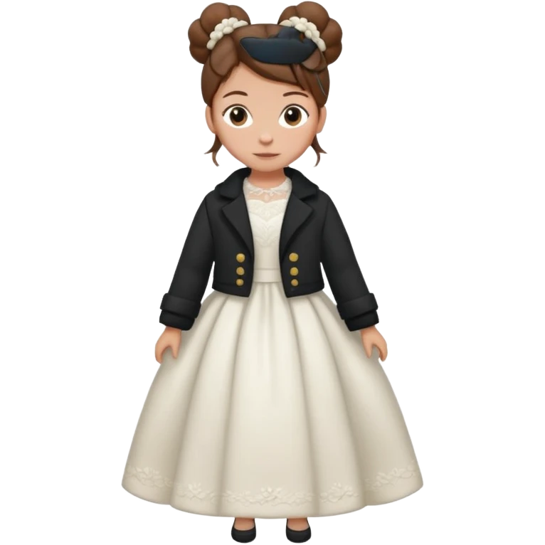 ,chica blanca, pelo castaño, pelo recogido con mondongos, vestido novia , con abrigo ,cuerpo entero emoji