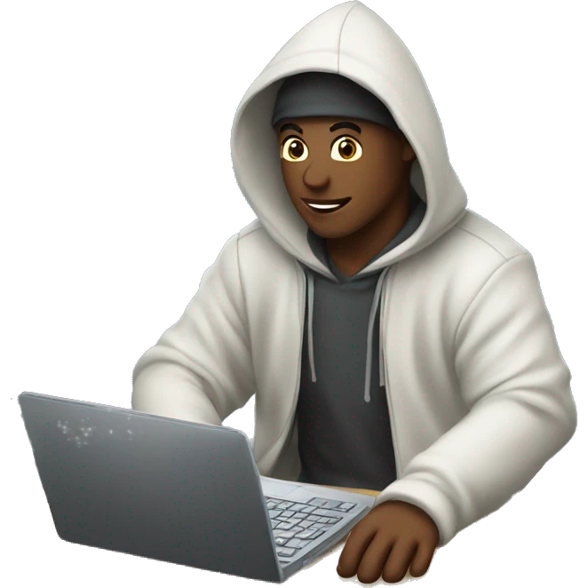a hooded computer science student coding with his laptop emoji