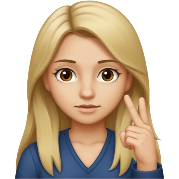 A girl about 35 long dirty blonde, hair, brown eyes holding up the middle finger emoji