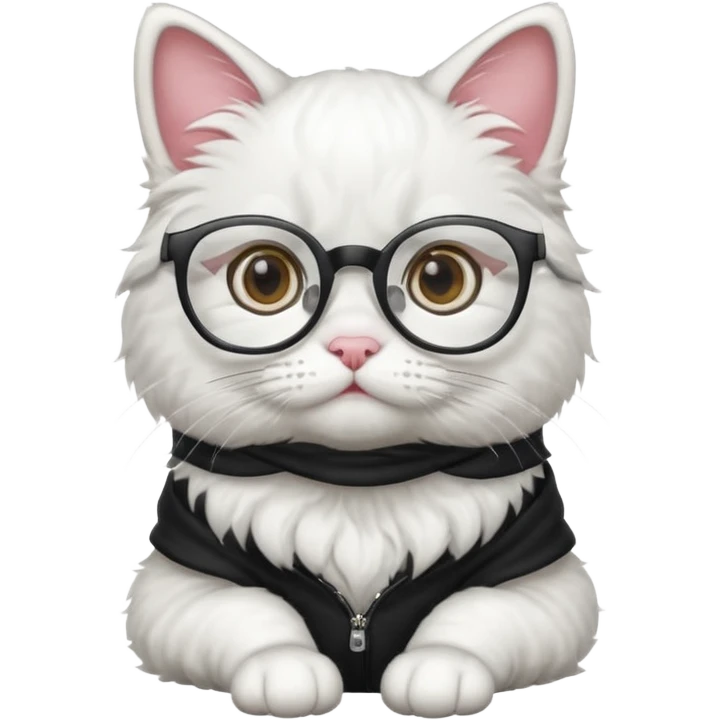 white cat, sitting, wearing glasses emoji