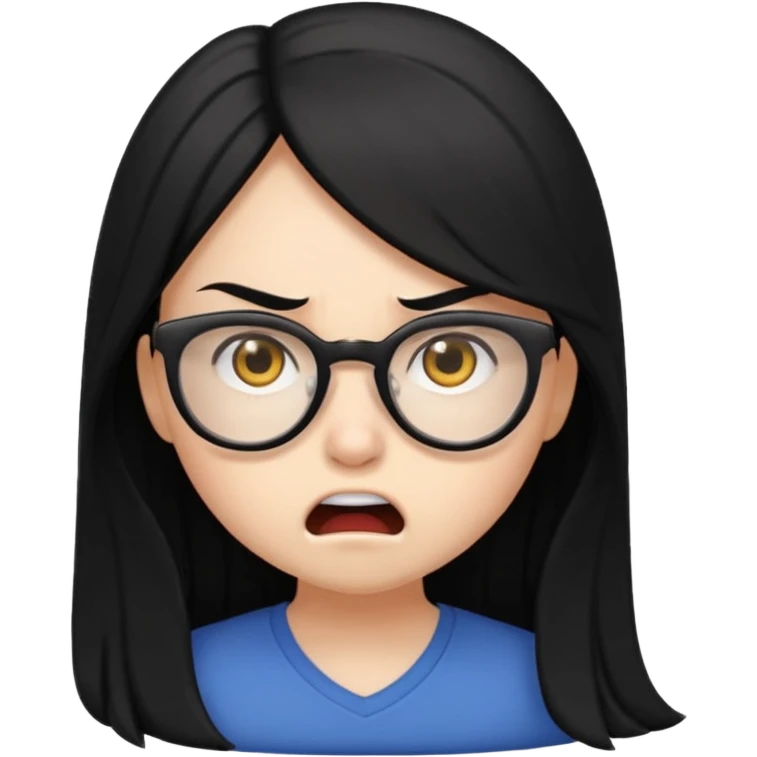 angry girl with black long  hair wearing glasses and her expressions like this emoji🙂‍↔️ emoji