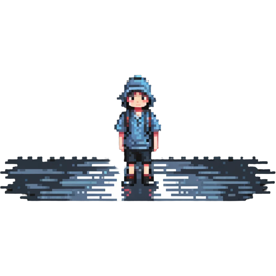 Boy standing alone in the rain, raindrops falling emoji