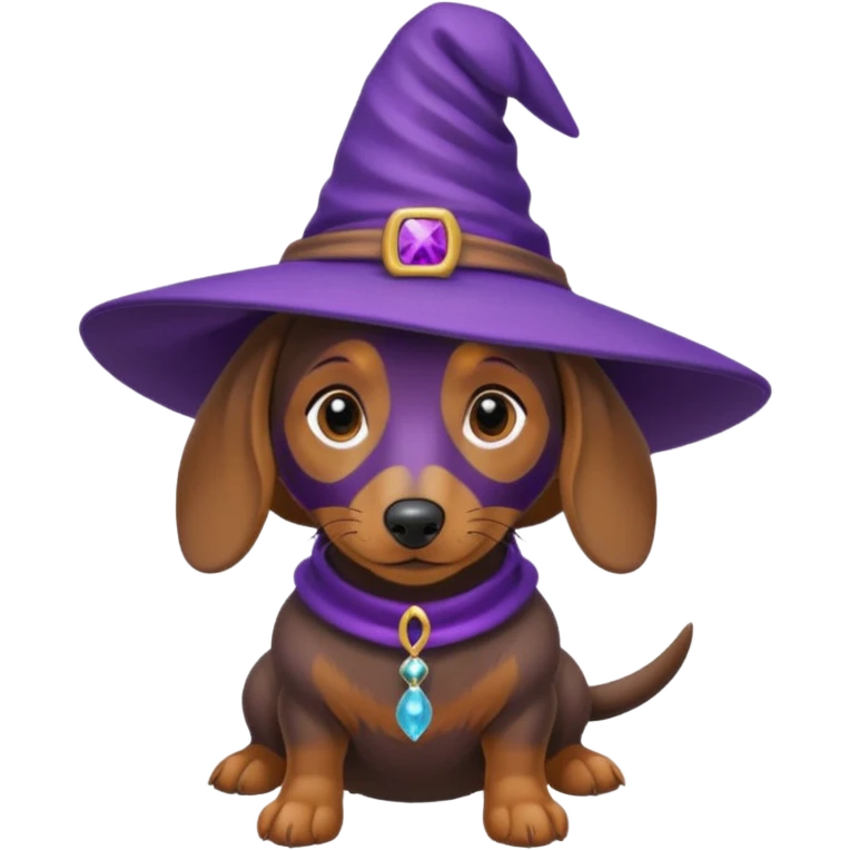 Dachshund dog wear purple wicth hat emoji