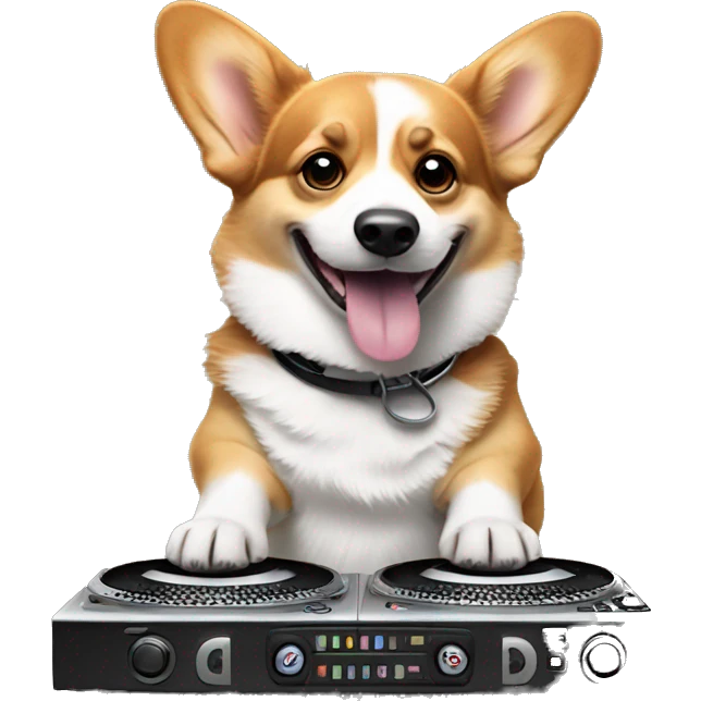 Corgi dog being a Dj in front of turn tables emoji