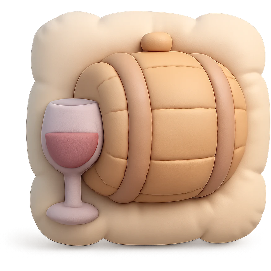icon representing the 'aging' step in wine making process, cushion style, soft pastel colors, plush texture emoji