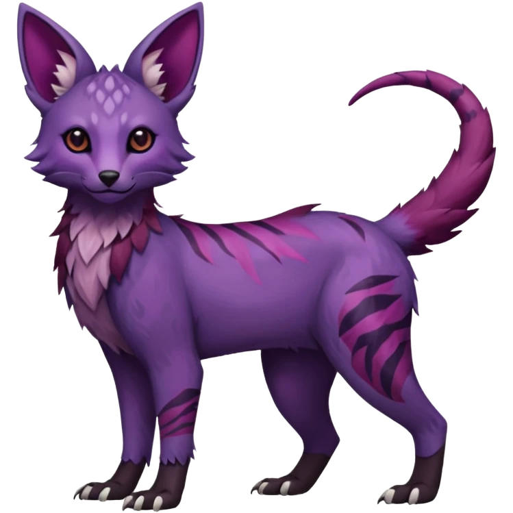 Feral Rare realistic edgy burgundy-purple pretty beautiful handsome gorgeous aesthetic colorful vibrant Vernid-Trico-species-Fakemon-creature by LiLaiRa, random markings, tufted ears, full body emoji