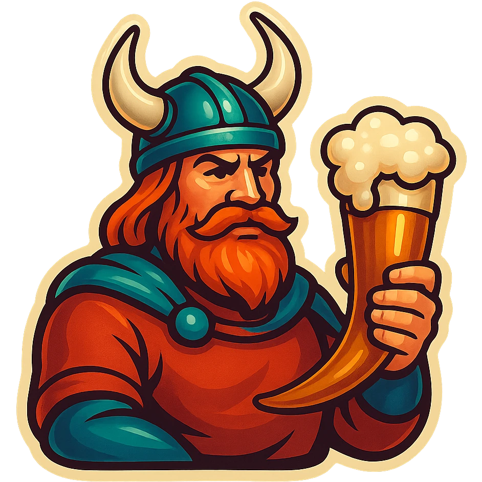 A sticker of a viking with a horn of beer emoji