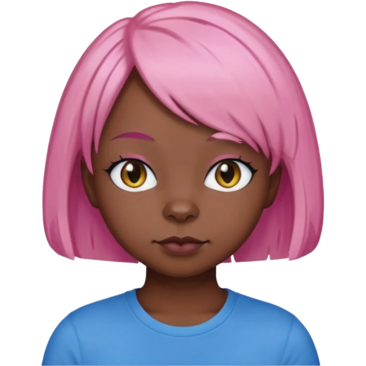 Black cat wearing a short pink hair wig, blue T-shirt emoji