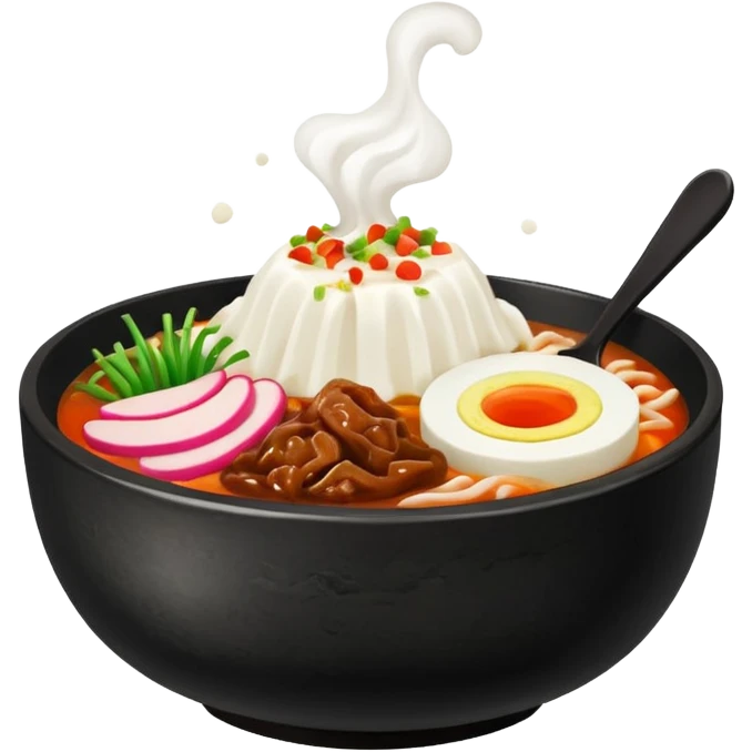 cute icon of sundae gukbap with visible steam rising from black earthenware bowl filled with soup emoji