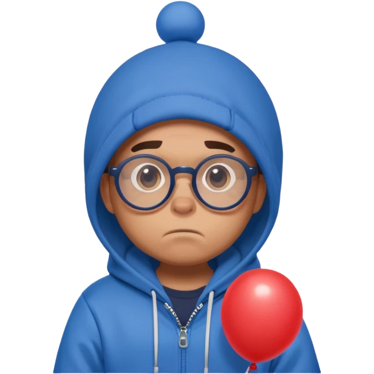 Gus from Brawl Stars, surprised expression, clutching balloon, round glasses, blue hoodie emoji