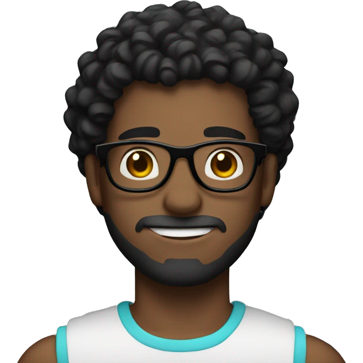 guy with fair skin, black curly hair, braces, glasses, and biceps emoji