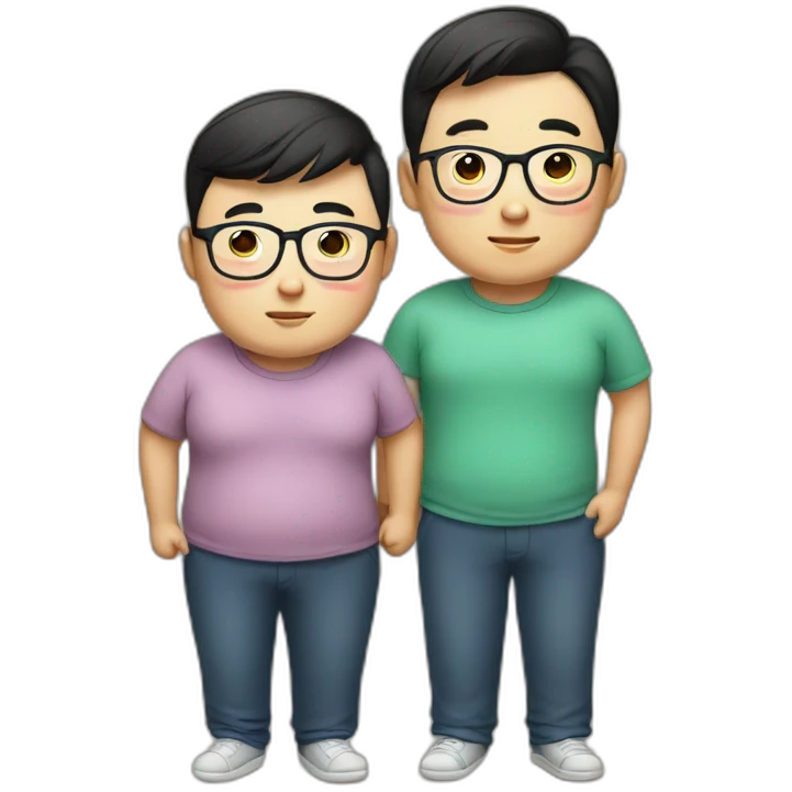 Chinese chubby gay couple with glasses emoji