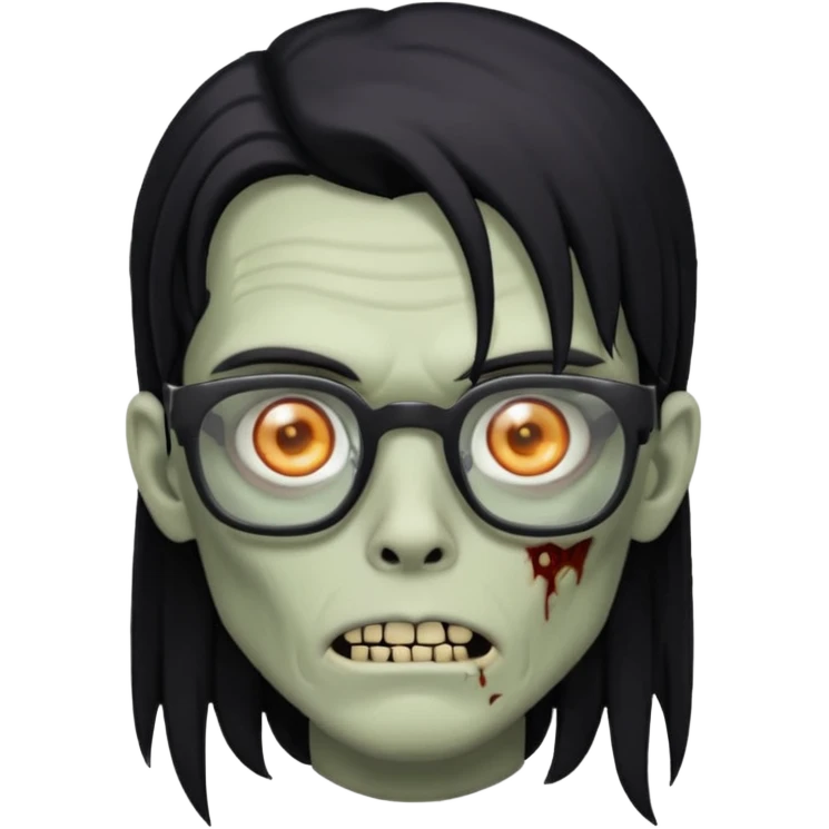 zumbi boy de cabelo grande preto,olhos pretos e oculos quadrado emoji