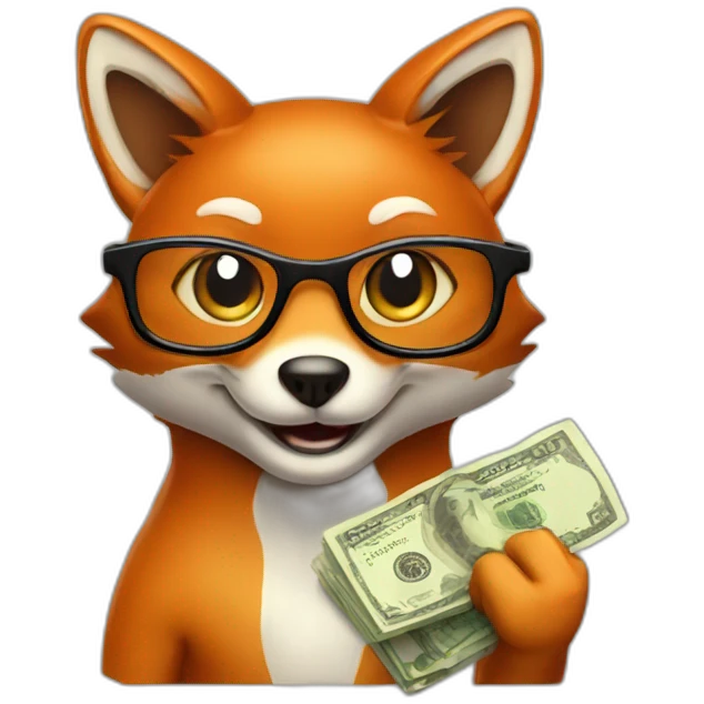 Smiling-Fox-with-glasses-and-Money-sack emoji