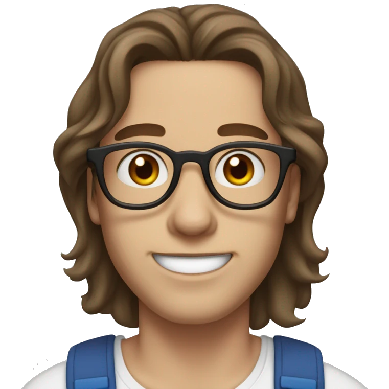 One man with brown hair and brown eyes , and glasses, with a woman with brown long hair and blue eyes , and braces  emoji