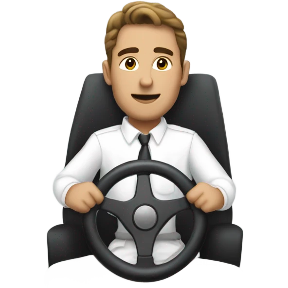  man with white button-down shirt behind a steering wheel emoji