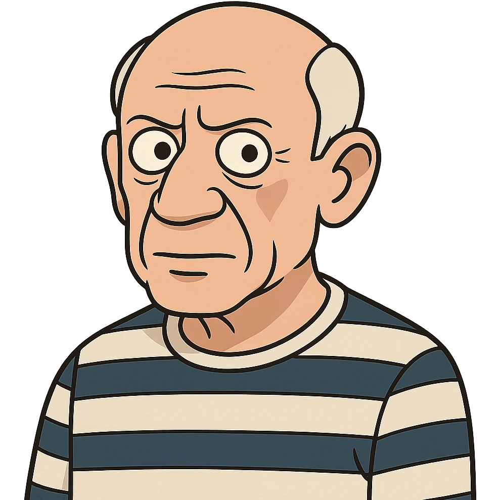 auto portrait of Pablo Picasso in flat toon style emoji