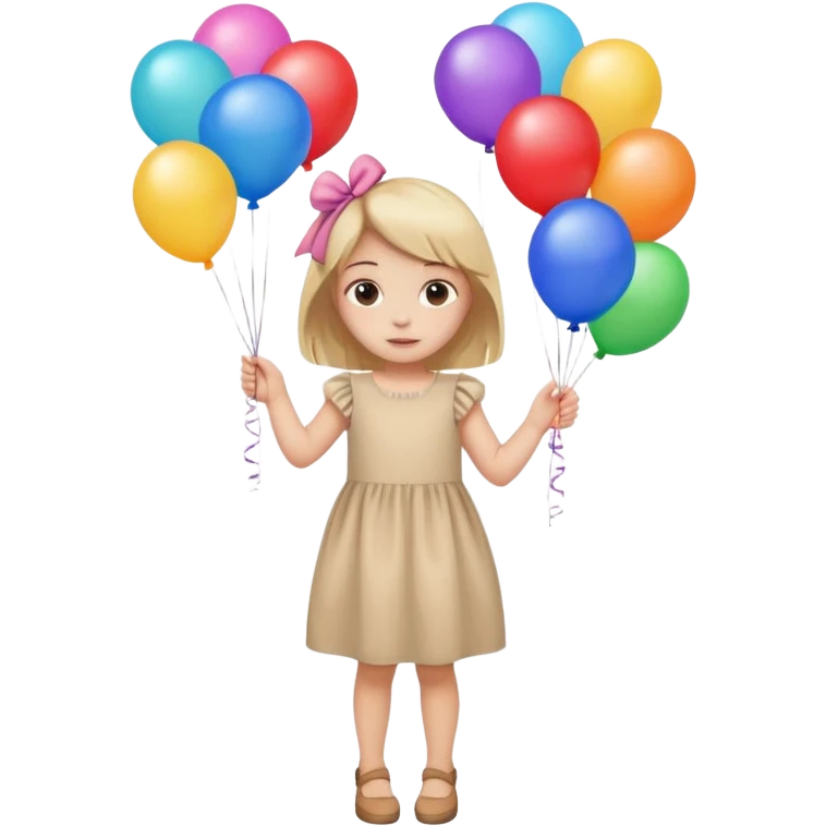 birthday small  girl in biege dress + baloons emoji