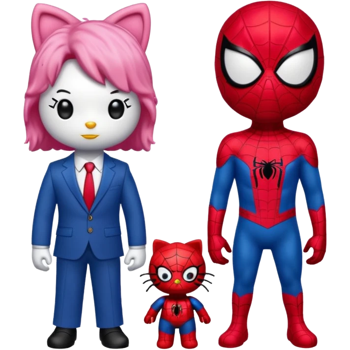 hello kitty in a dress standing next to spider man in a suit emoji