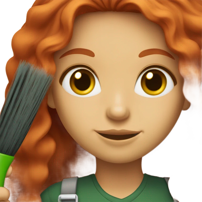 A female hair stylist with long red hair and green eyes with a hair brush in her hand emoji