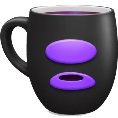 a black mug with purple tea emoji