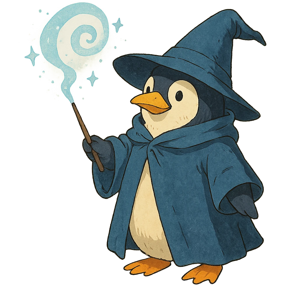 ghibli style penguin wizard casting a spell emoji