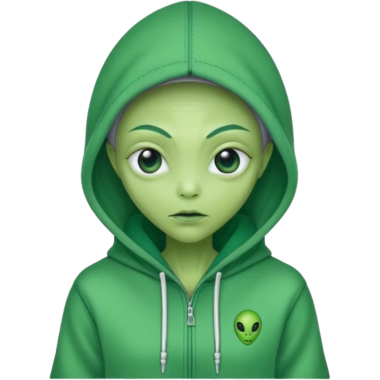 Alien wearing a hoodie with a stitching of the Name “Frau Epp”  emoji
