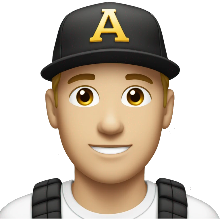 A WHITE YOUNG MAN WEARING A WHIT BLACK CAP WITH YEAR 2014 TEXT IN THE FRONT emoji