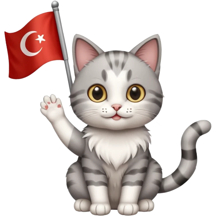 Rengi gri beyaz olan türk bayrağı sallayan kedi emoji