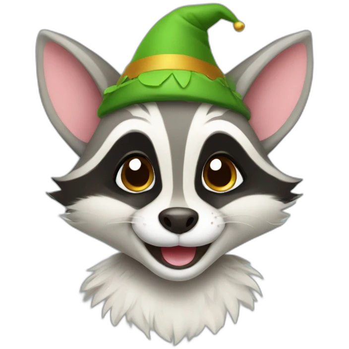 a cheerful elf raccoon emoji