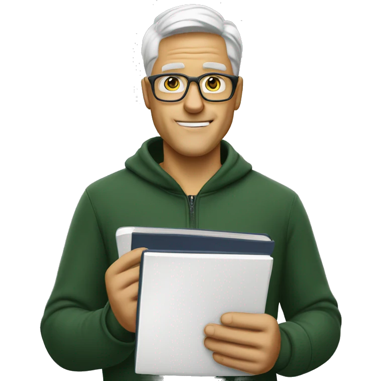 white soccer coach with eyeglasses holding a notebook emoji