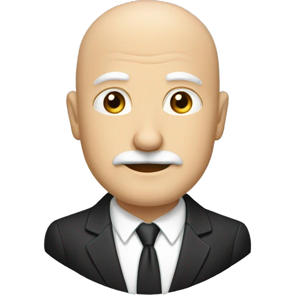 Mature, bald, white man, small beard and mustache, suit, black hair, medium nose emoji
