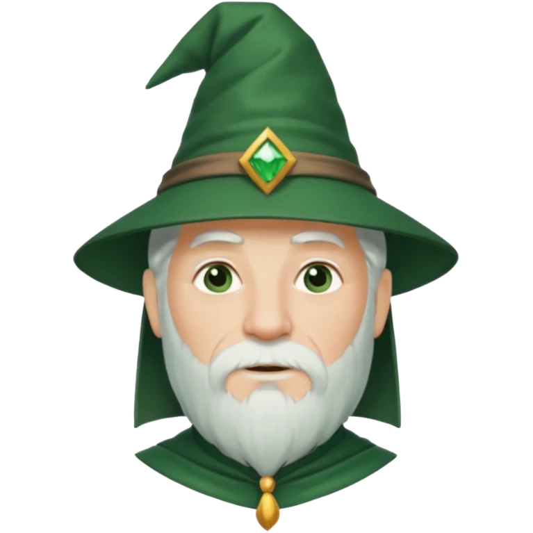 The Wizard from The Land of Oz with white hair and short beard, dark green outfit emoji