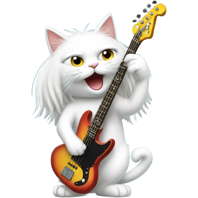 long haired white cat plays electric bass  emoji