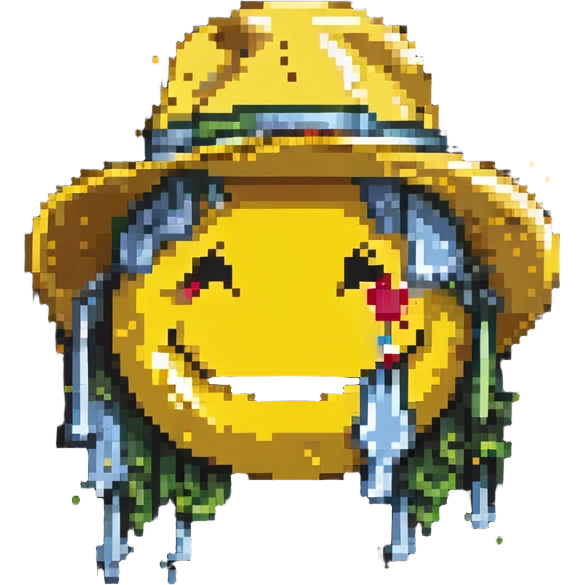 laughing yellow smiley face with tears in a hat emoji