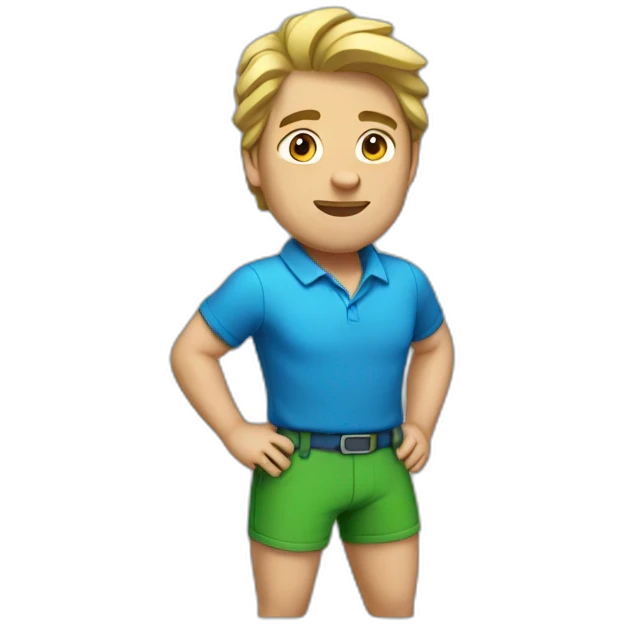 white climber with a blue shirt and green shorts. emoji